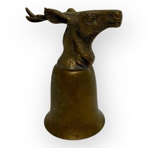 Vintage Brass Stirrup Cup Deer Stag Elk Silver Plated Vessel 5.5" Heavy Weighted